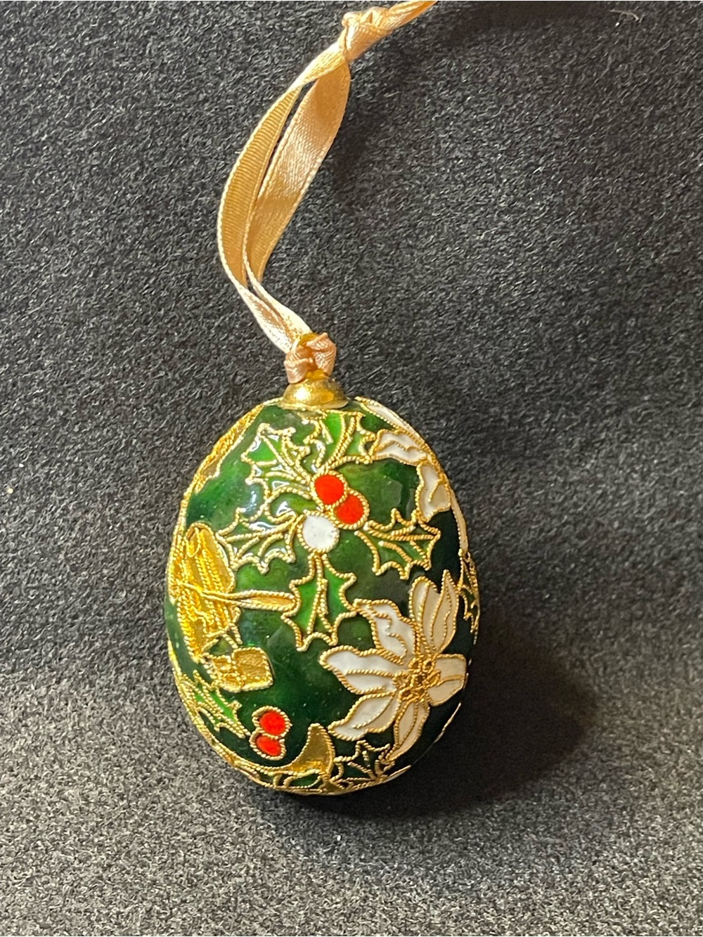 Green Cloisonné Egg Ornament with Gold Trim